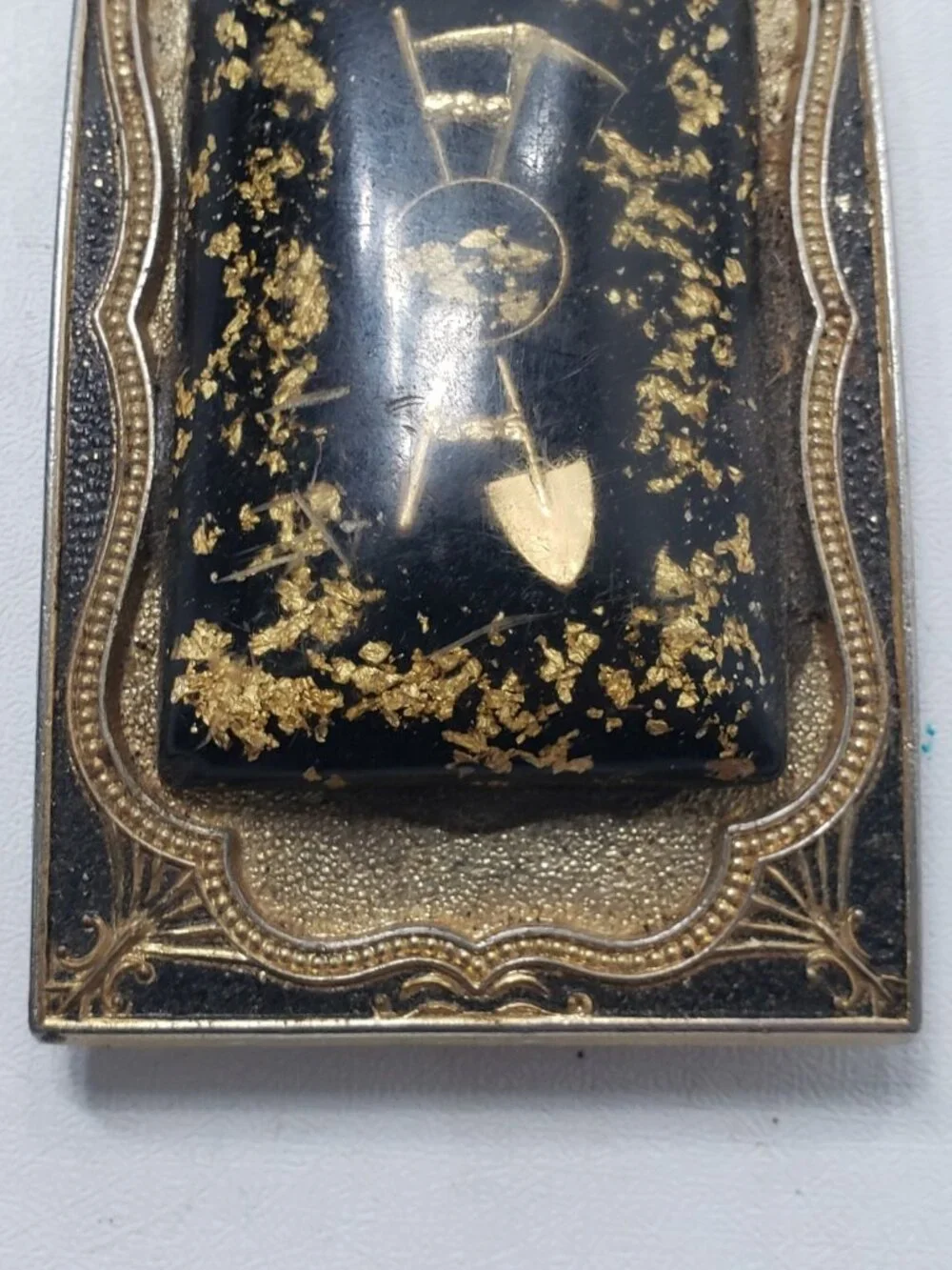Vintage Gold Tone Black Mining Prospector Pick Shovel Western Belt Buckle